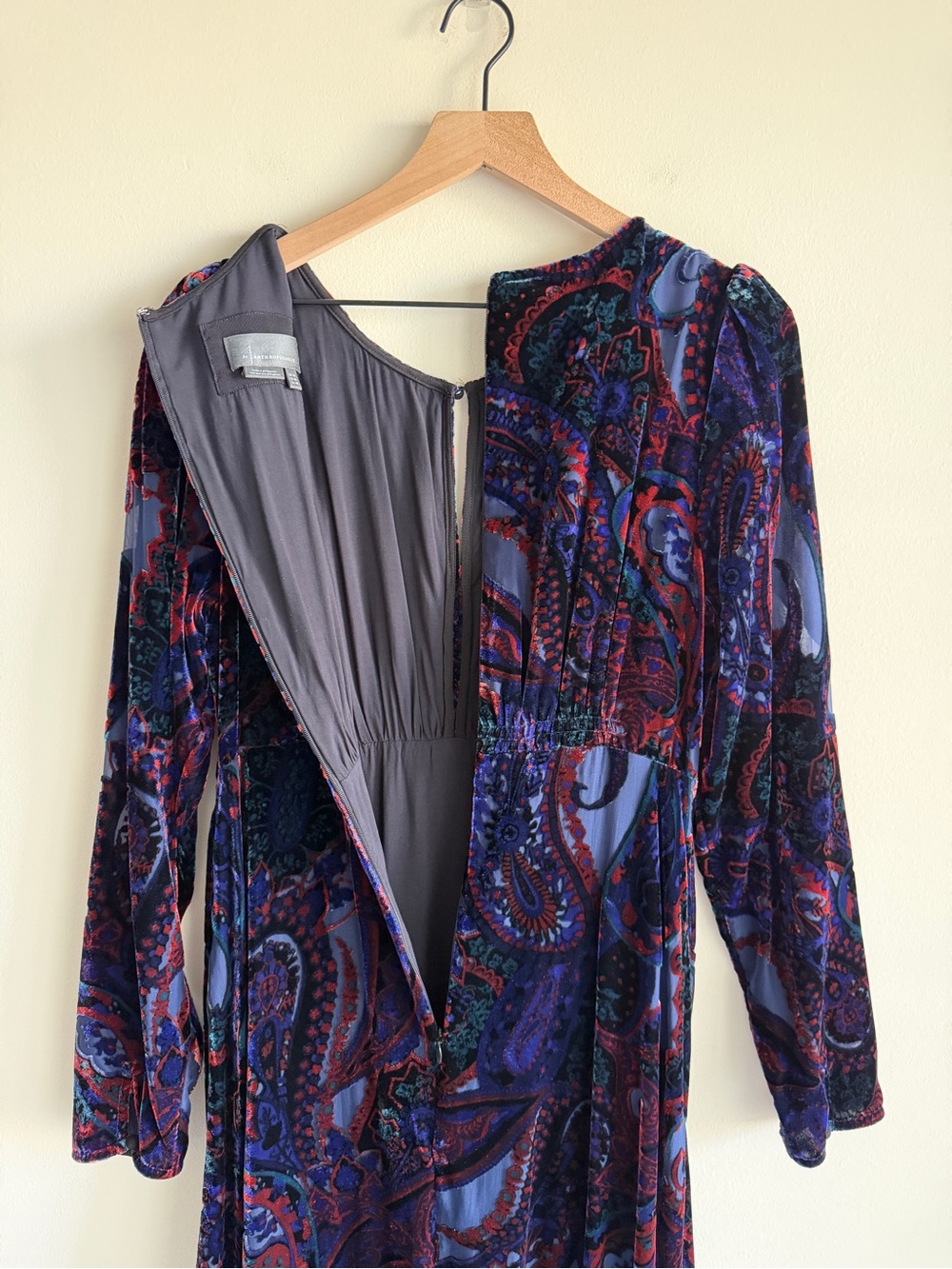 Anthropologie Burnout Velvet Paisley Maxi Dress Blue Purple Size 10 - Picture 9 of 16